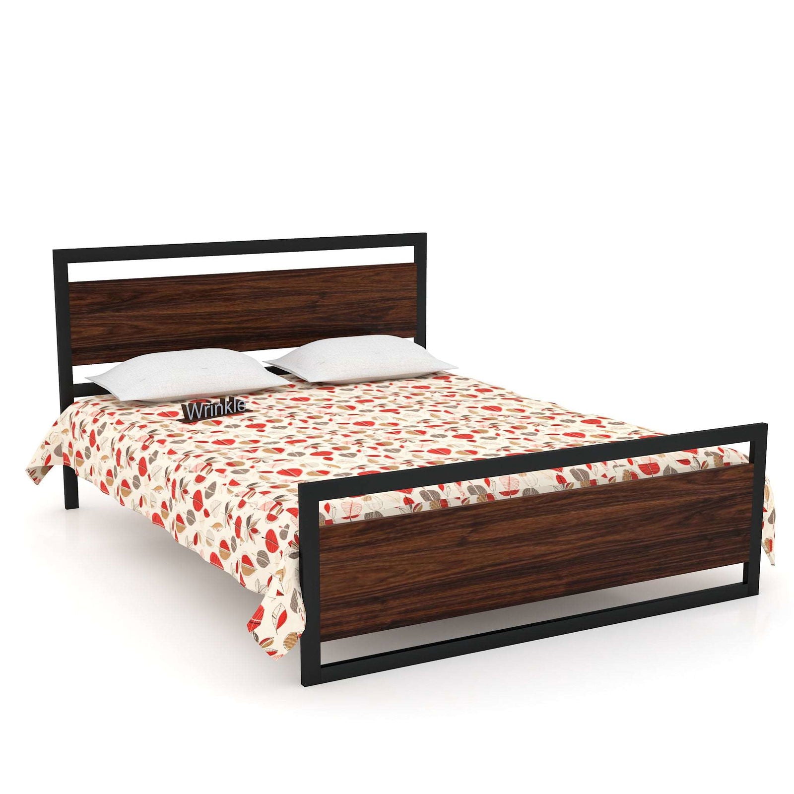Hevay Metal Cum Wooden Bed (Iron Metal Black With Grey Plywood Sheet) - Furnishiaa -  -